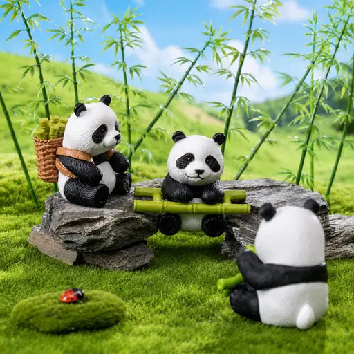 Panda Miniature Figurines - 8 Piece Desk Decor Set