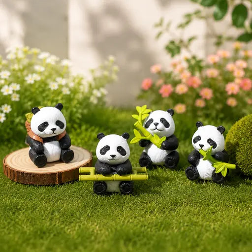 Panda Miniature Figurines - 8 Piece Desk Decor Set